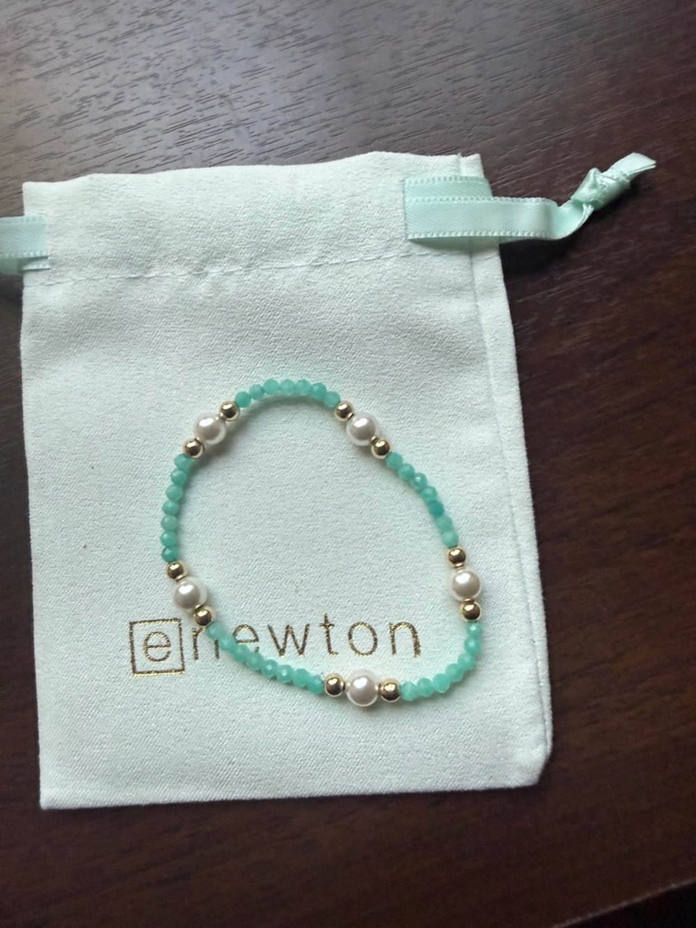 ENewton aquamarine gemstone Bead Bracelet with Pearl and Gold Accents